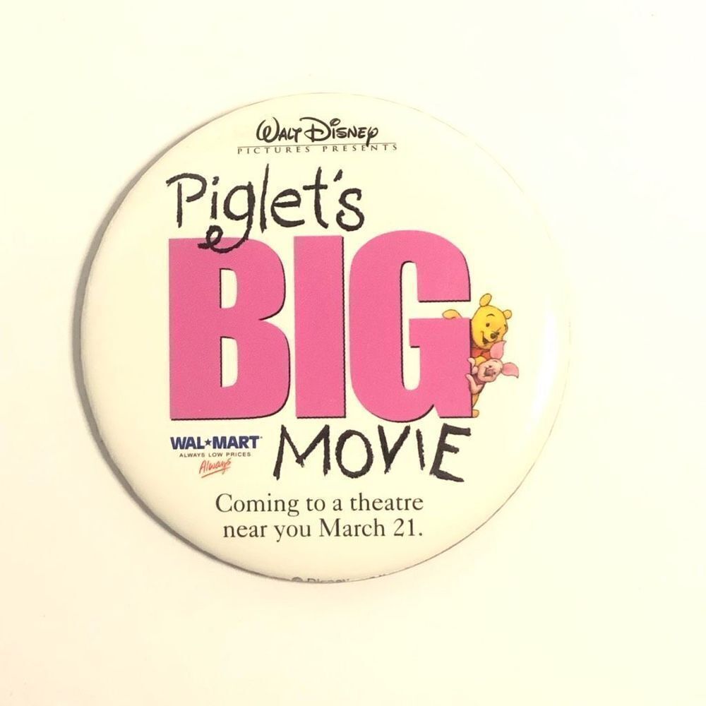 walt disney’s piglet’s big‎ movie promo pin back button badge walmart 3 inches